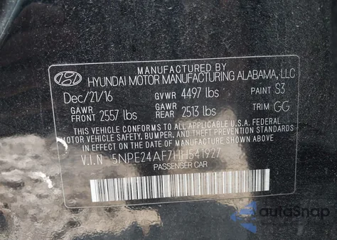 2017 Hyundai Sonata from USA, damaged, VIN 5NPE24AF7HH541927